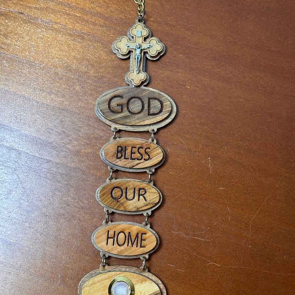 Wooden Cross Keychain with Gold Accents - Picture 4 of 5